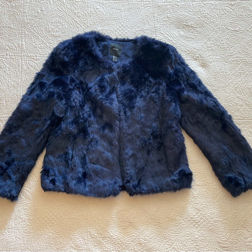 Forever 21 Navy Faux Fur Coat